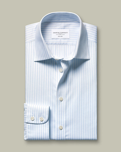 Charles Tyrwhitt Non-Iron Twill Stripe Shirt - Light Blue
