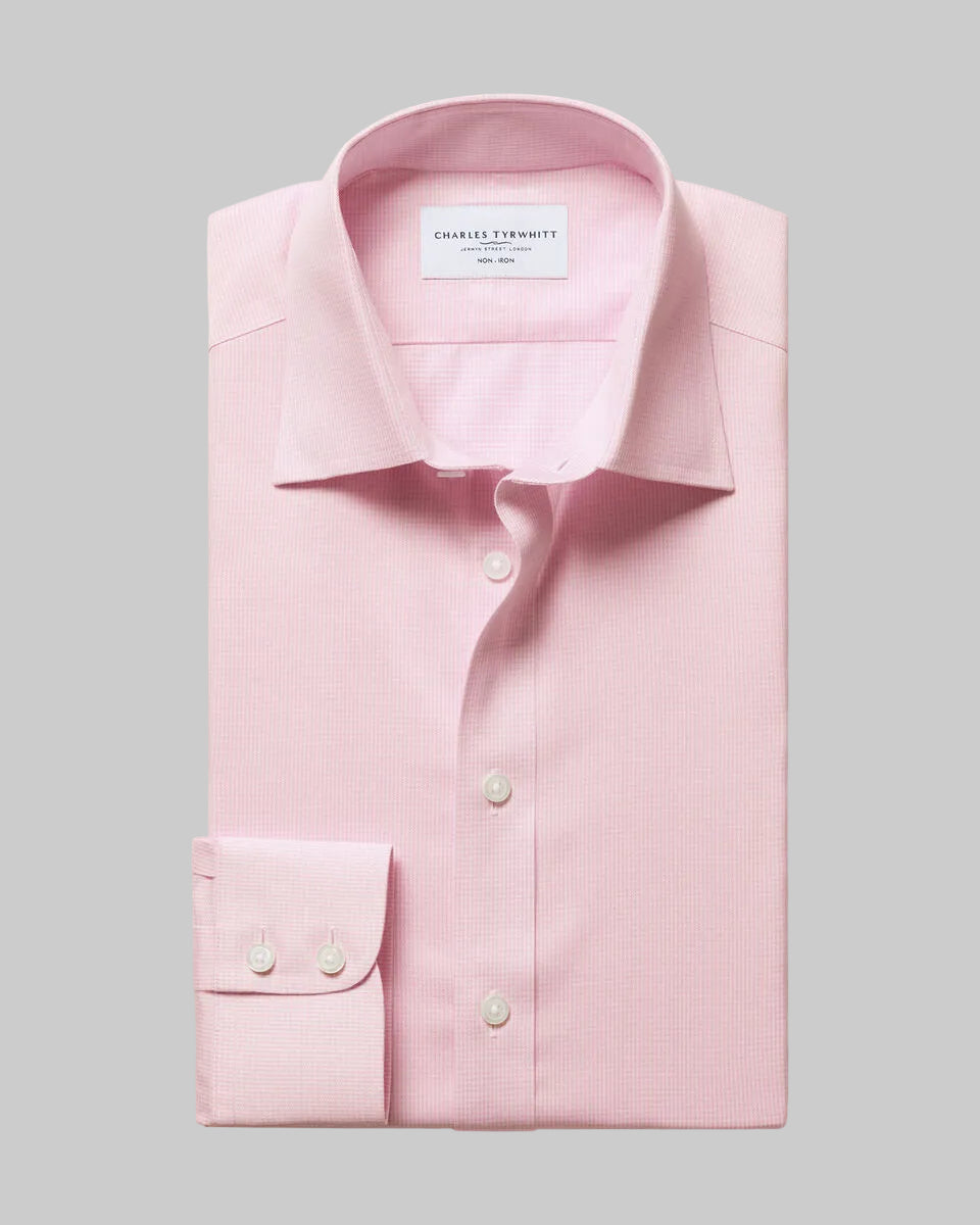 Charles Tyrwhitt Non-Iron Twill Puppytooth Shirt - Pink
