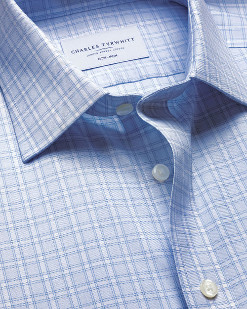 Charles Tyrwhitt Non-Iron Twill Windowpane Check Shirt - Sky Blue