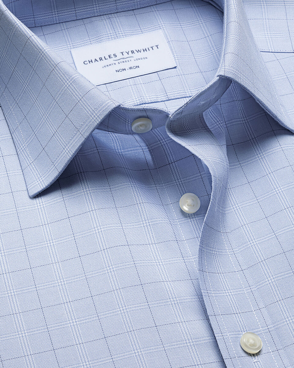 Charles Tyrwhitt Non-Iron Twill Check Shirt – Mid Blue