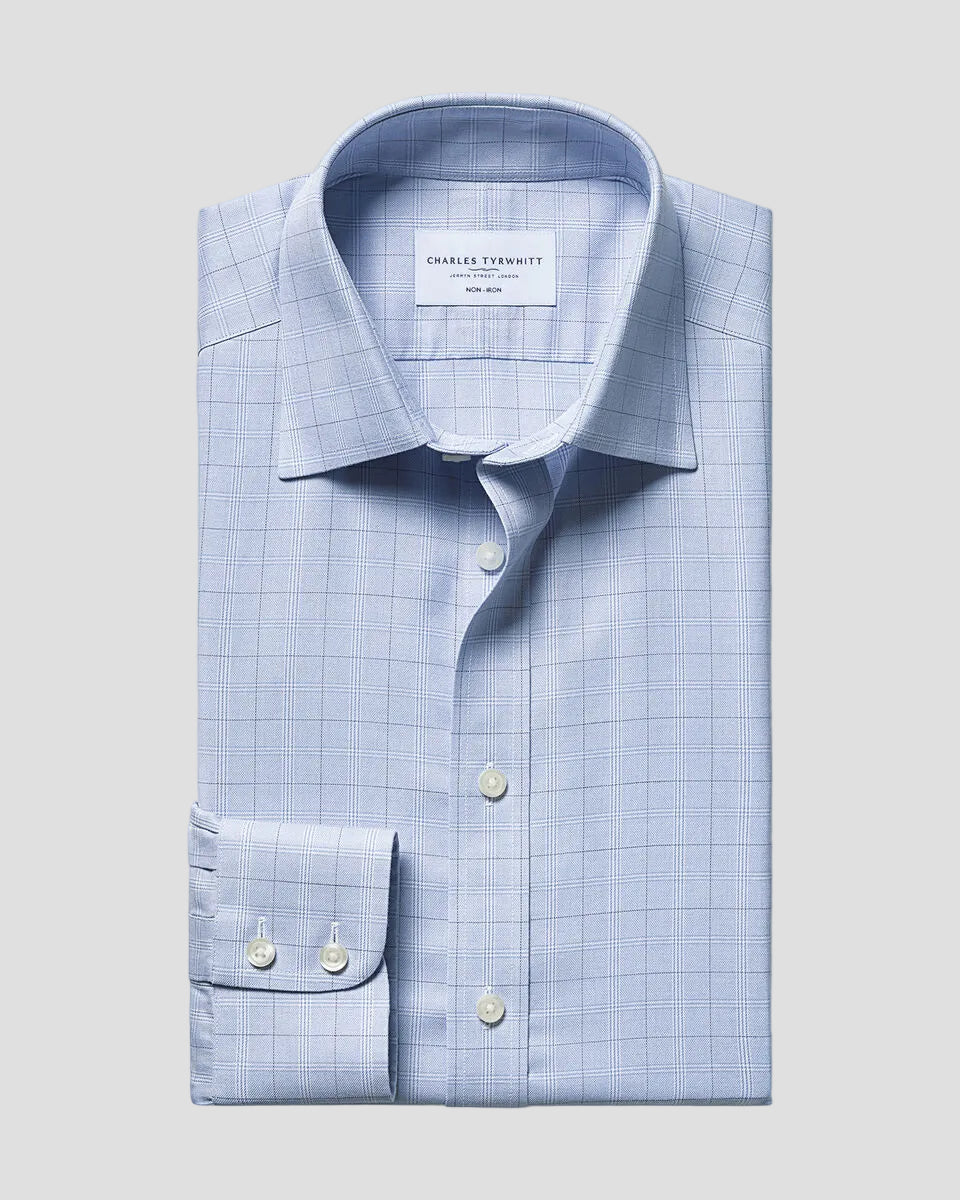 Charles Tyrwhitt Non-Iron Twill Check Shirt – Mid Blue