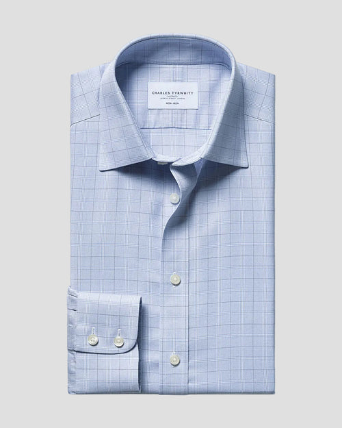 Charles Tyrwhitt Non-Iron Twill Check Shirt – Mid Blue