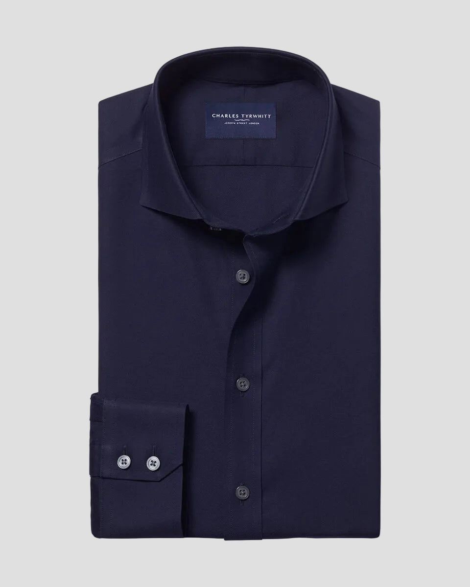 Charles Tyrwhitt Cutaway Collar Non-Iron Twill Shirt - Navy