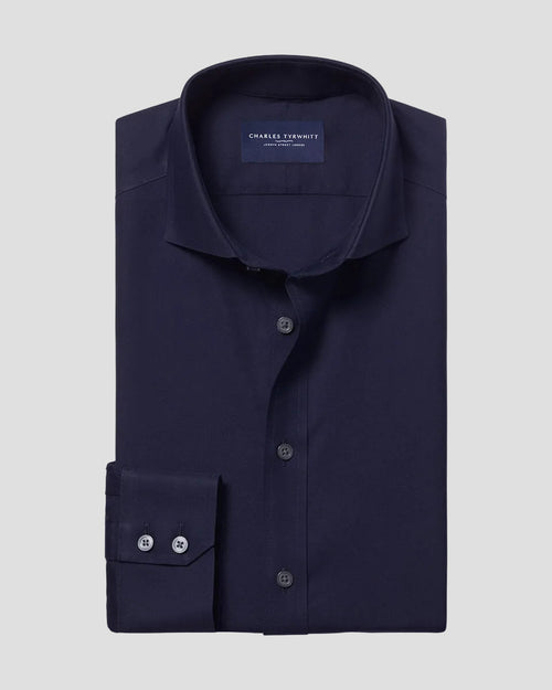 Charles Tyrwhitt Cutaway Collar Non-Iron Twill Shirt - Navy