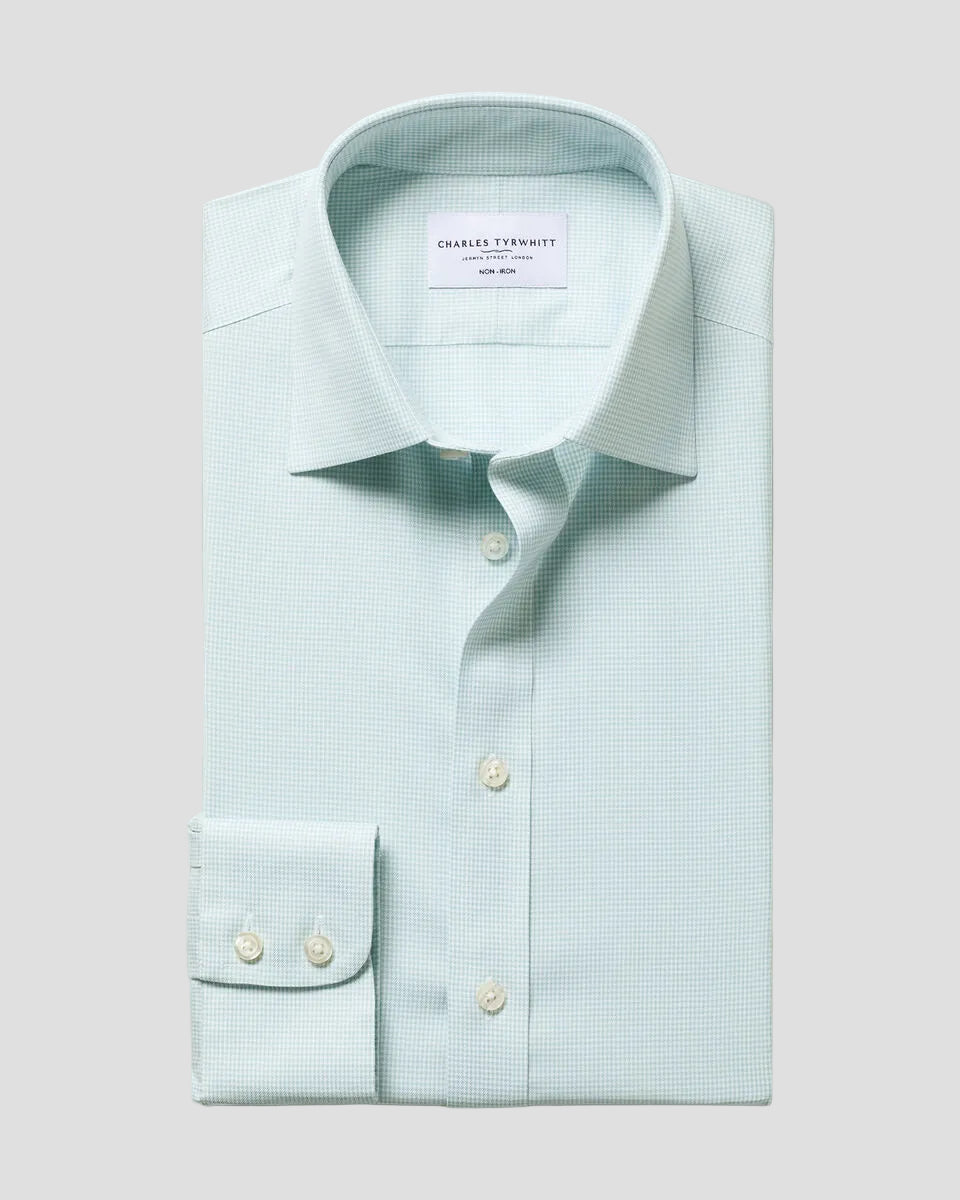 Charles Tyrwhitt Non-Iron Twill Puppytooth Shirt - Green