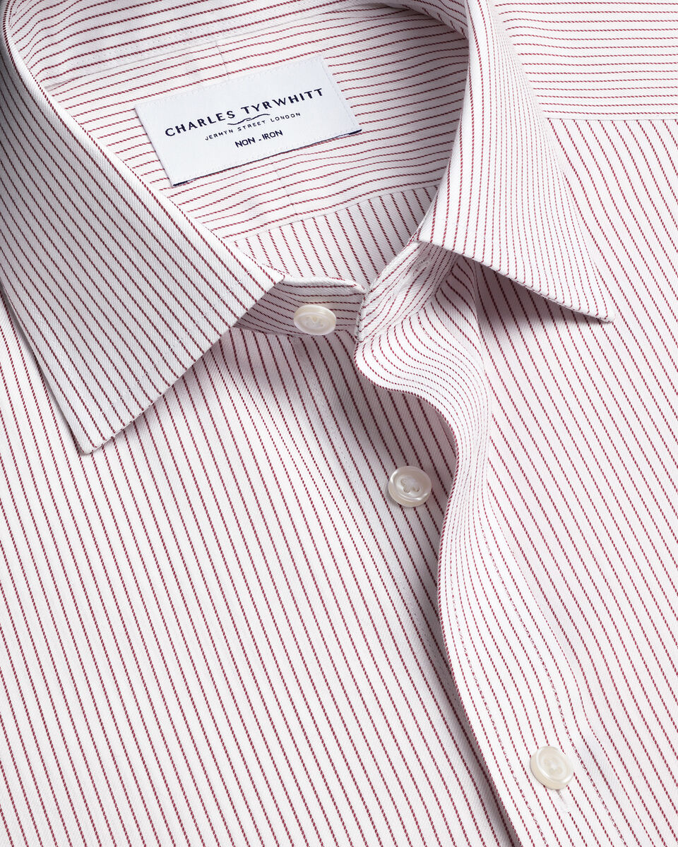 Charles Tyrwhitt Non-Iron Twill Stripe Shirt - Burgundy