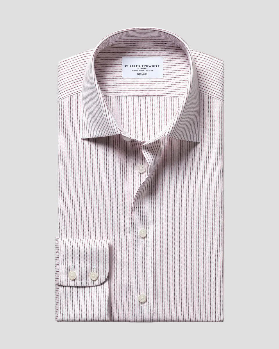 Charles Tyrwhitt Non-Iron Twill Stripe Shirt - Burgundy