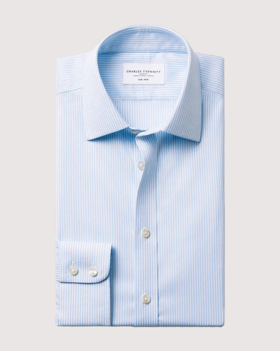 Charles Tyrwhitt Non-Iron Twill Bengal Stripe Shirt - Light Blue