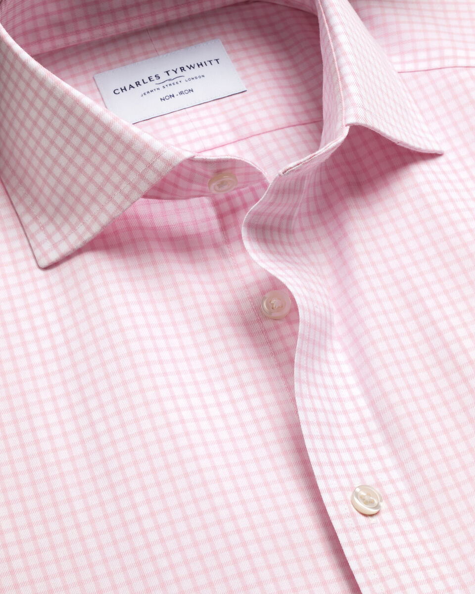 Charles Tyrwhitt Non-Iron Twill Grid Check Shirt - Pink
