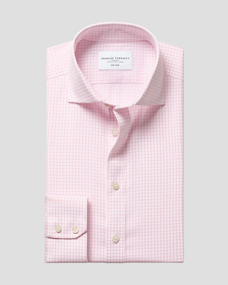 Charles Tyrwhitt Non-Iron Twill Grid Check Shirt - Pink