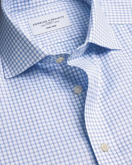 Charles Tyrwhitt Non-Iron Twill Grid Check Shirt - Sky Blue - LuxxeCoast