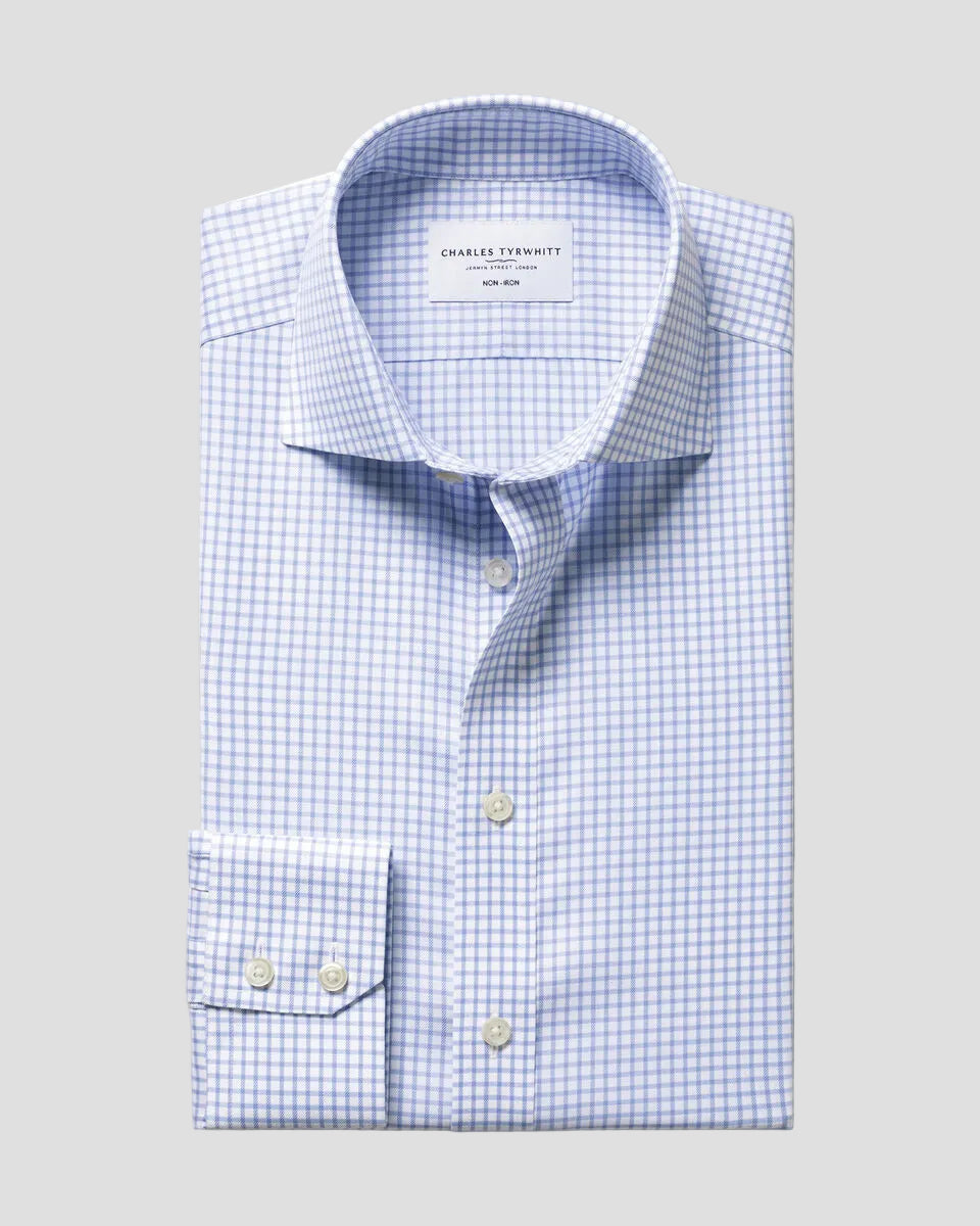 Charles Tyrwhitt Non-Iron Twill Grid Check Shirt - Sky Blue