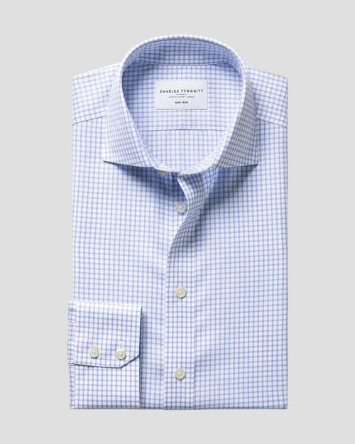 Charles Tyrwhitt Non-Iron Twill Grid Check Shirt - Sky Blue - LuxxeCoast