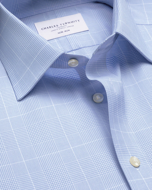 Charles Tyrwhitt Non-Iron Twill Prince of Wales Check Shirt - Sky Blue - LuxxeCoast