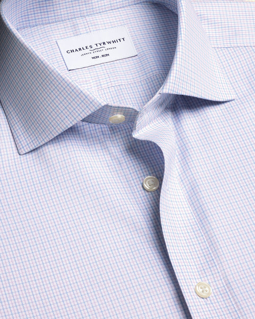 Charles Tyrwhitt Non-Iron Twill Check Shirt - Cornflower Blue and Lilac - LuxxeCoast