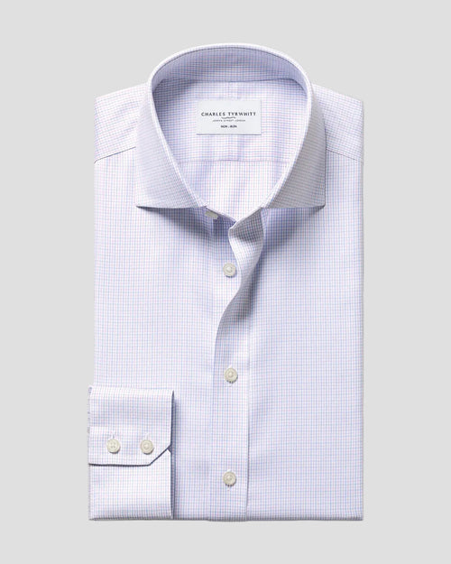 Charles Tyrwhitt Non-Iron Twill Check Shirt - Cornflower Blue and Lilac - LuxxeCoast