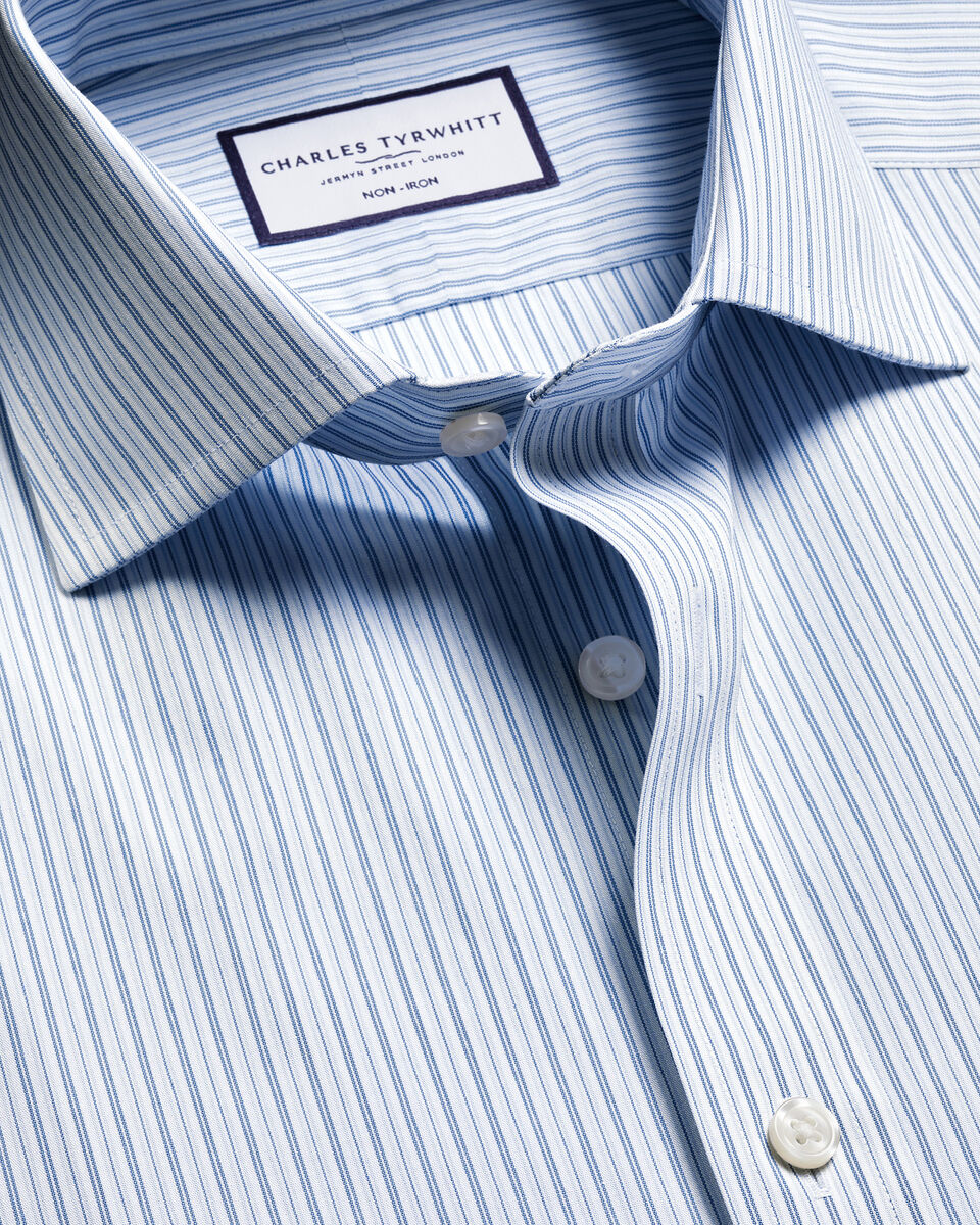 Charles Tyrwhitt Non-Iron Poplin Stripe Shirt - Mid Blue