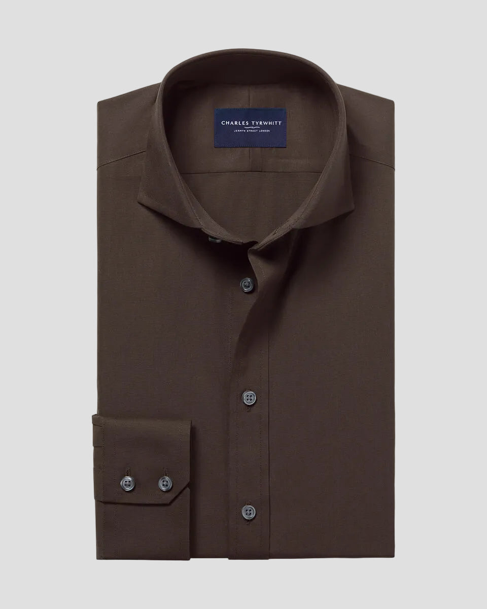 Charles Tyrwhitt Non-Iron Stretch Poplin Shirt - Chocolate