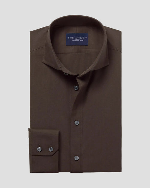 Charles Tyrwhitt Non-Iron Stretch Poplin Shirt - Chocolate