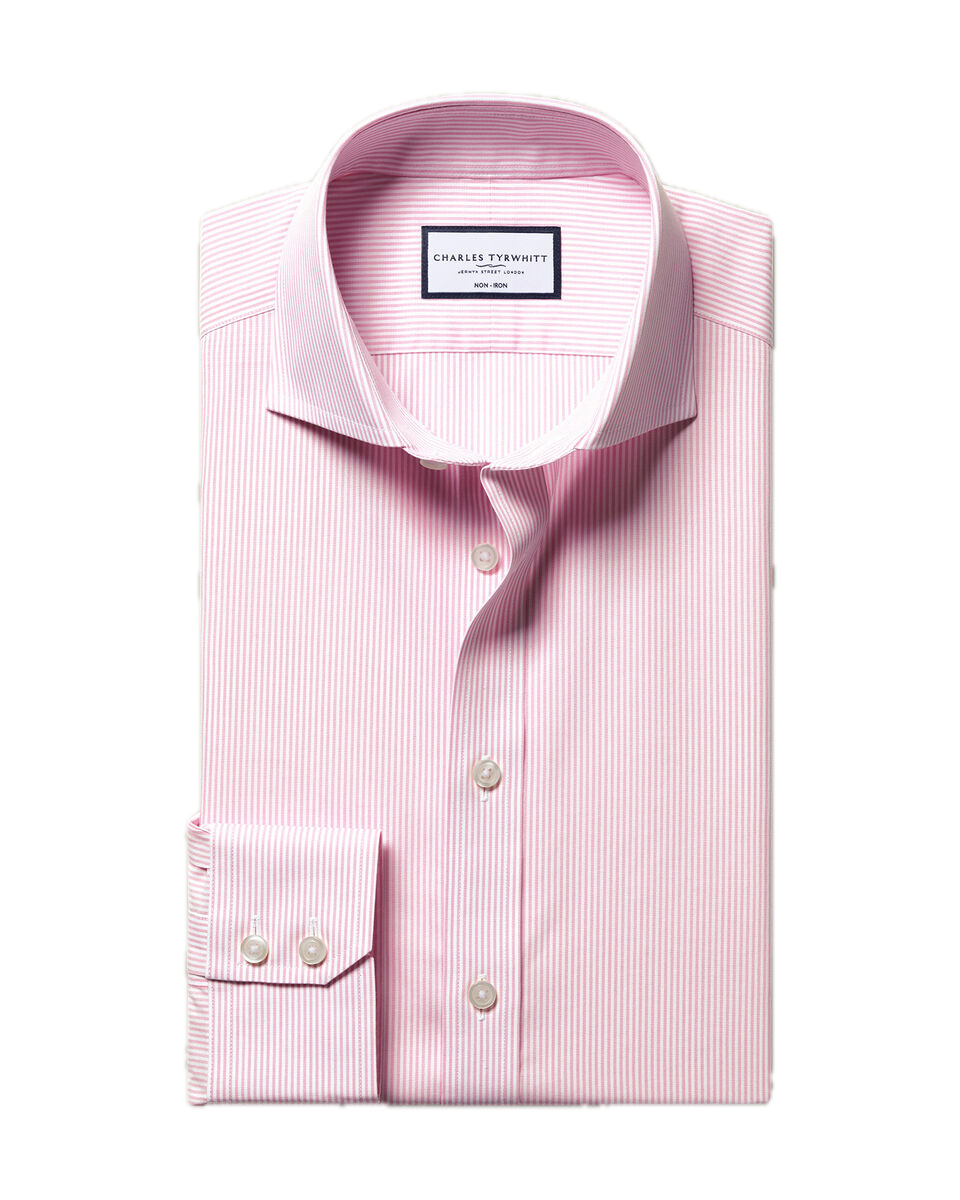 Charles Tyrwhitt Non-Iron Poplin Bengal Stripe Shirt - Pink