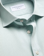 Charles Tyrwhitt Cutaway Collar Non-Iron Stretch Poplin Bengal Stripe Shirt – Mid Green