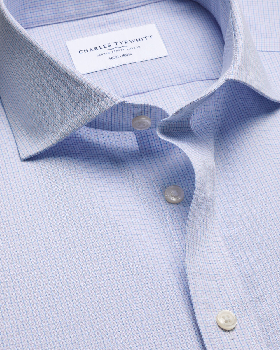 Charles Tyrwhitt Cutaway Collar Non-Iron Stretch Poplin Check Shirt - Lilac & Sky Blue