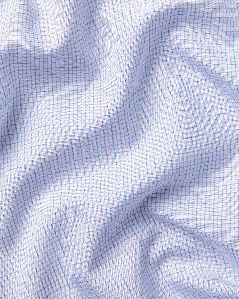 Charles Tyrwhitt Cutaway Collar Non-Iron Stretch Poplin Check Shirt - Lilac & Sky Blue