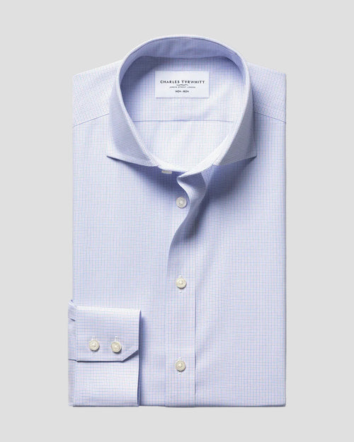 Charles Tyrwhitt Cutaway Collar Non-Iron Stretch Poplin Check Shirt - Lilac & Sky Blue
