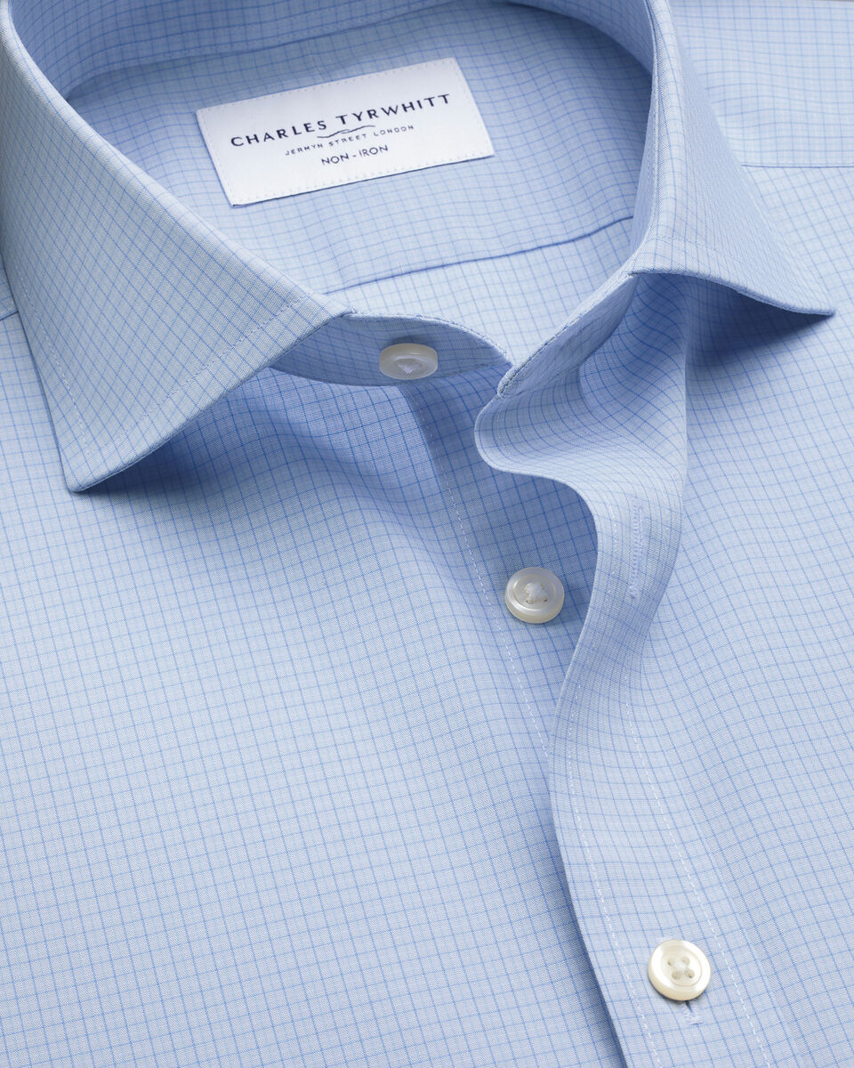 Charles Tyrwhitt Non-Iron Poplin Grid Check Shirt - Mid Blue