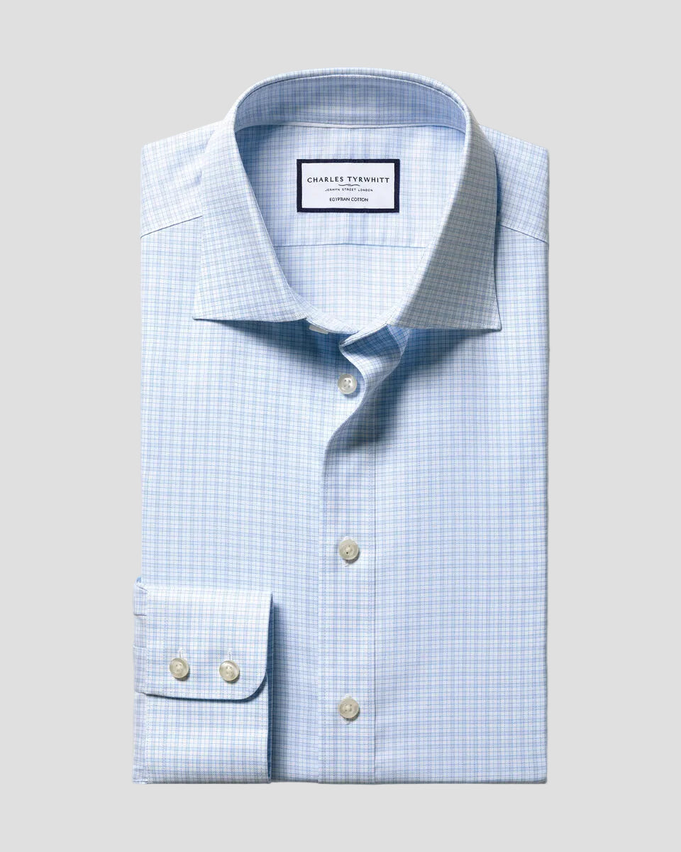 Charles Tyrwhitt Luxury Check Shirt - Light Blue