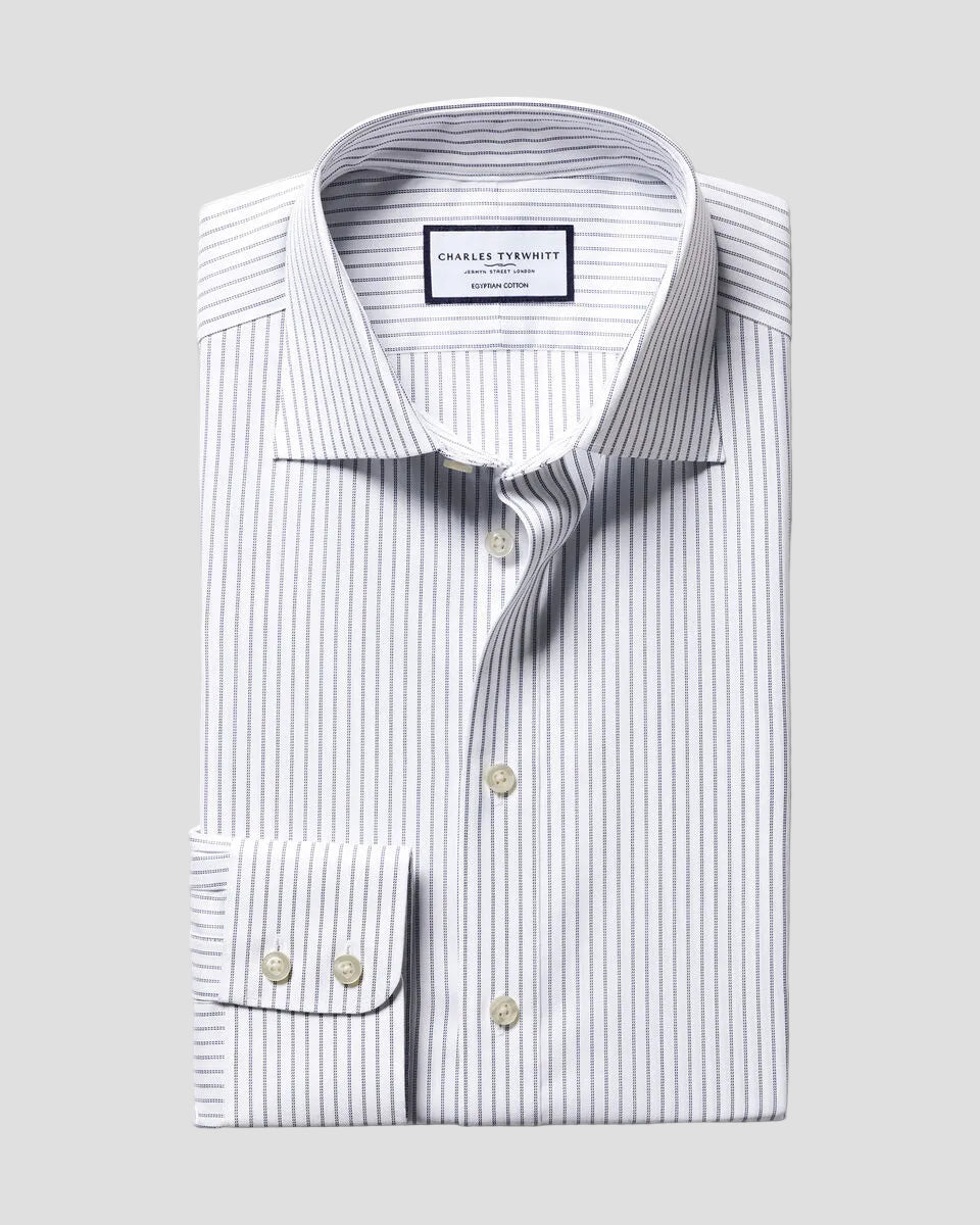 Charles Tyrwhitt Luxury Stripe Shirt - Mid Blue
