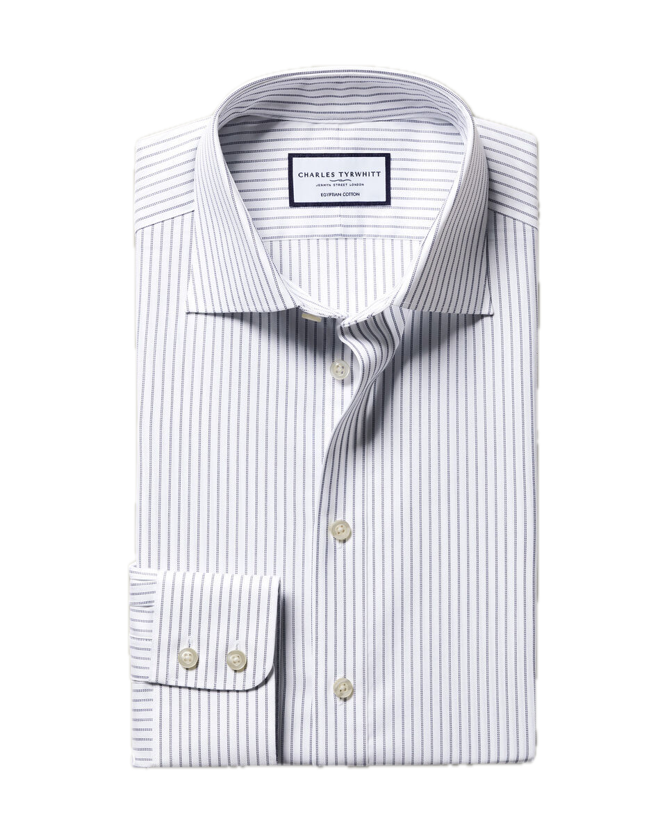 Charles Tyrwhitt Luxury Stripe Shirt - Mid Blue