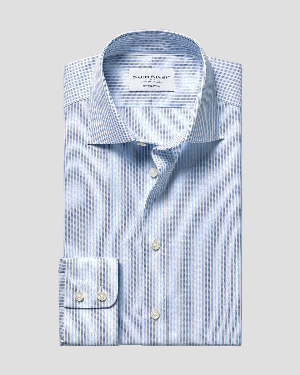 Charles Tyrwhitt Luxury Stripe Shirt - Cornflower Blue