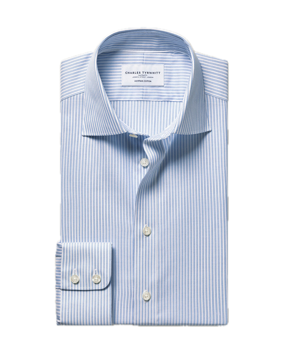 Charles Tyrwhitt Luxury Stripe Shirt - Cornflower Blue