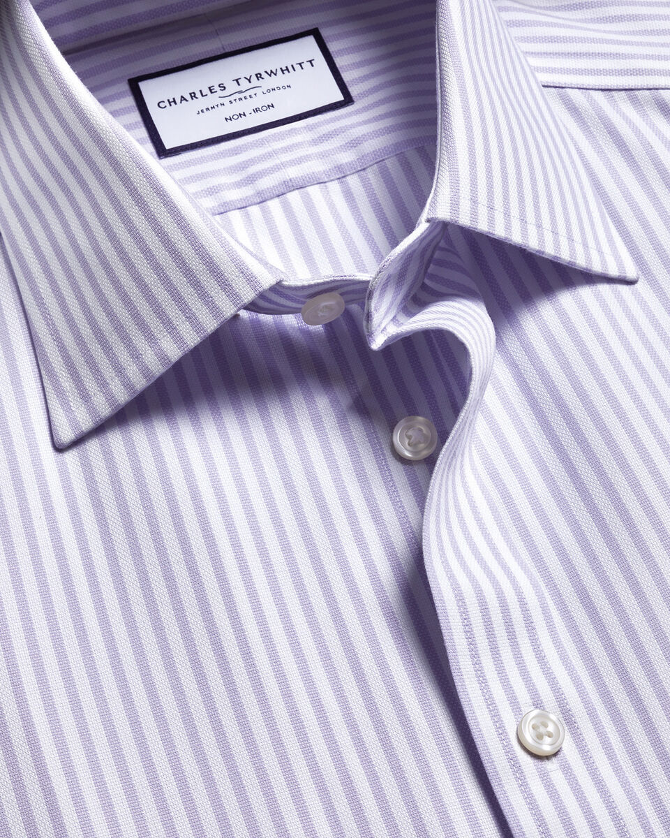 Charles Tyrwhitt Non-Iron Royal Oxford Stripe Shirt - Lilac