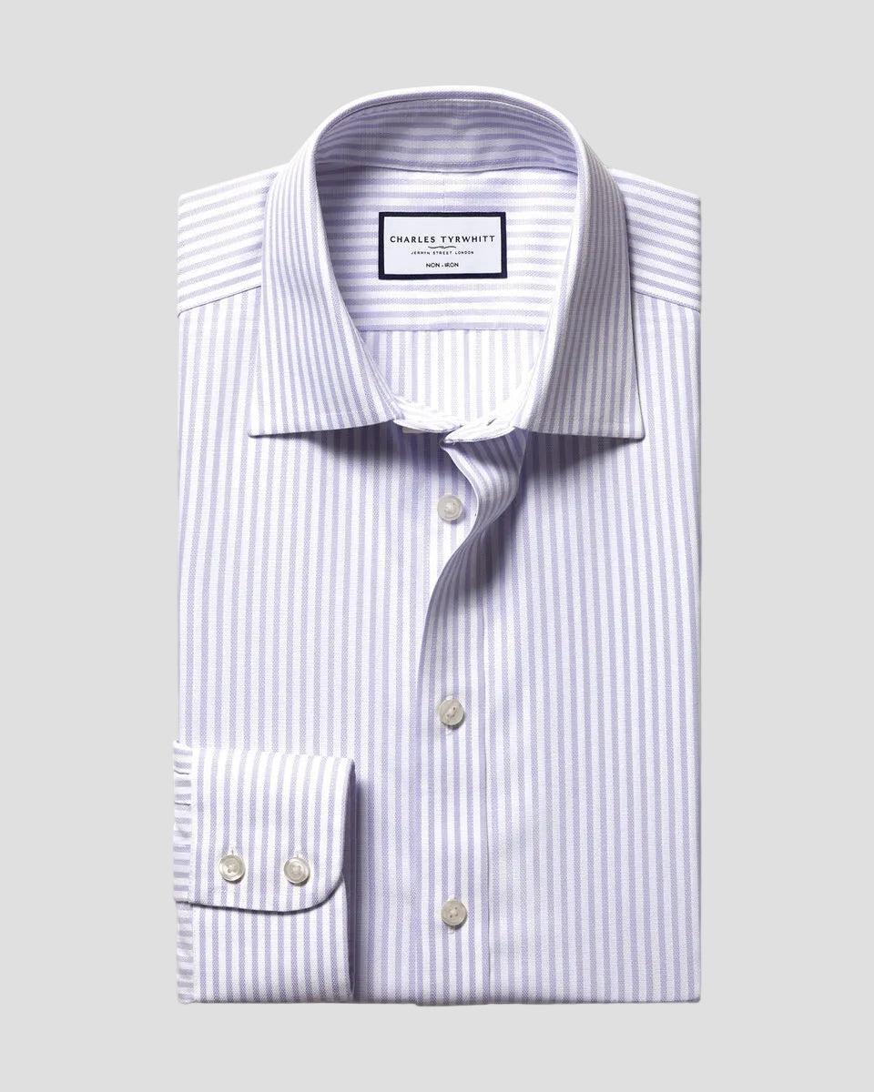 Charles Tyrwhitt Non-Iron Royal Oxford Stripe Shirt - Lilac