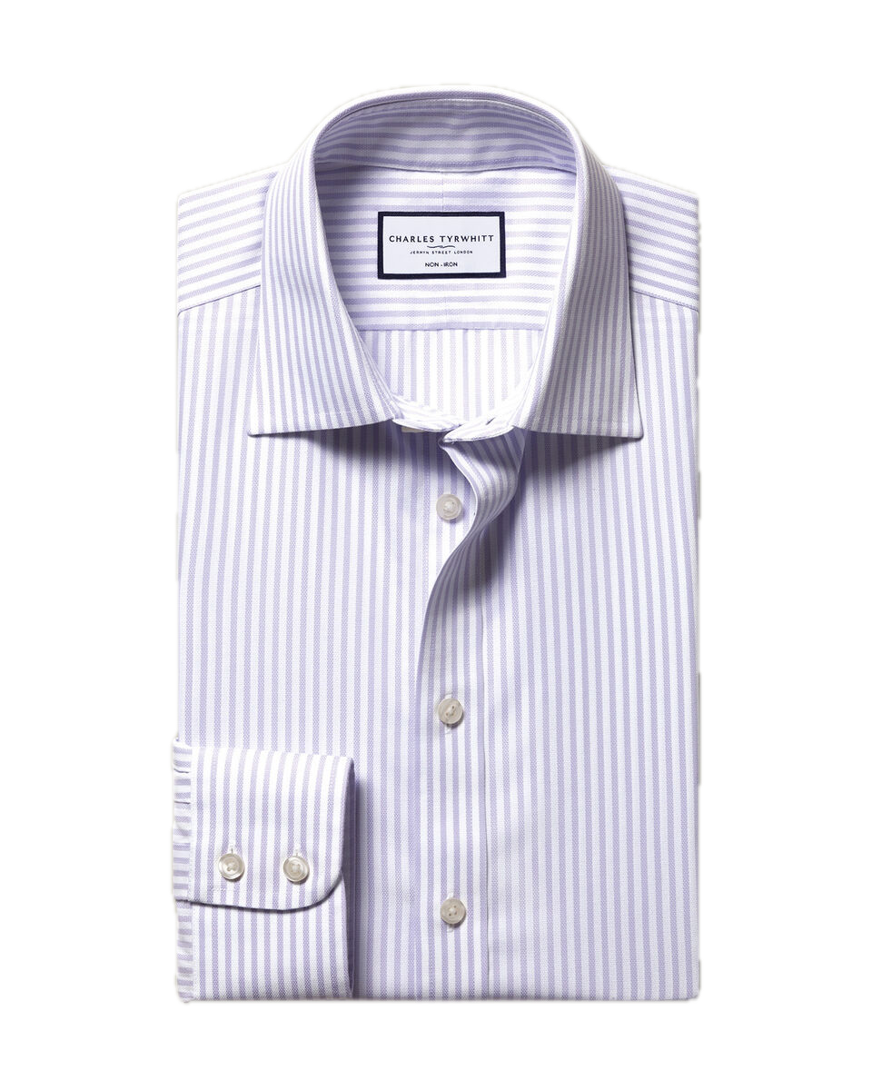 Charles Tyrwhitt Non-Iron Royal Oxford Stripe Shirt - Lilac