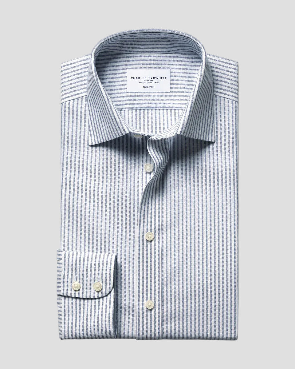 Charles Tyrwhitt Non-Iron Royal Oxford Stripe Shirt - Indigo Blue