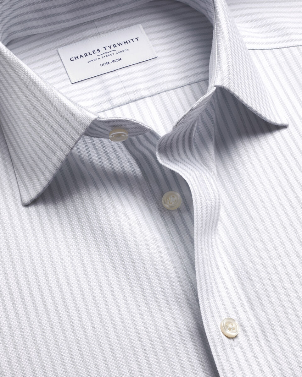 Charles Tyrwhitt Non-Iron Royal Oxford Stripe Shirt - Silver Grey