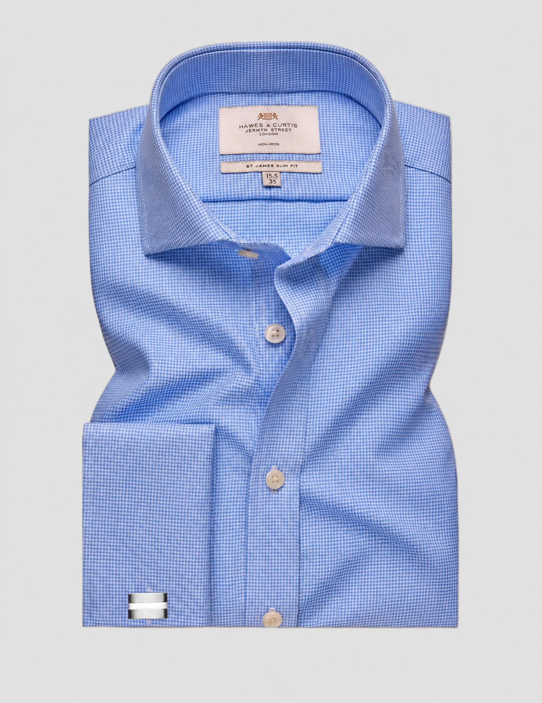 Hawes & Curtis Blue & White Dogtooth Twill Non-Iron Shirt