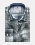 Hawes & Curtis Green & White Grid Check Non-Iron Shirt - Contrast Detail - Chest Pocket
