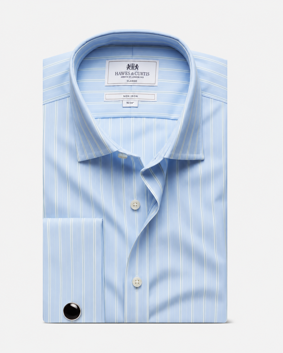 Hawes & Curtis Blue & Green End on End Stripe Non-Iron Shirt