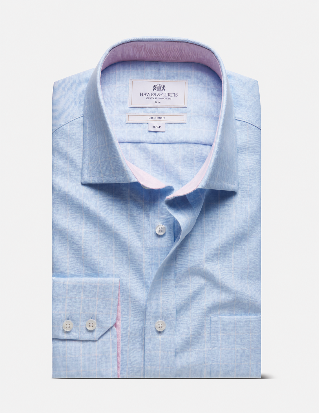 Hawes & Curtis Slim Fit Blue & White Grid Check Non-Iron Shirt