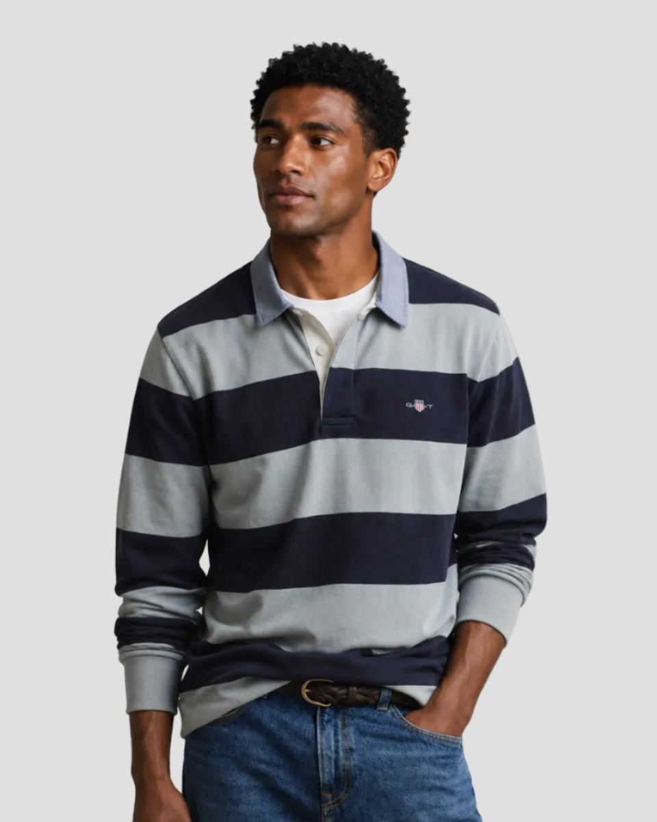 GANT Chambray Collar Striped Heavy Rugger – Ceramic Grey