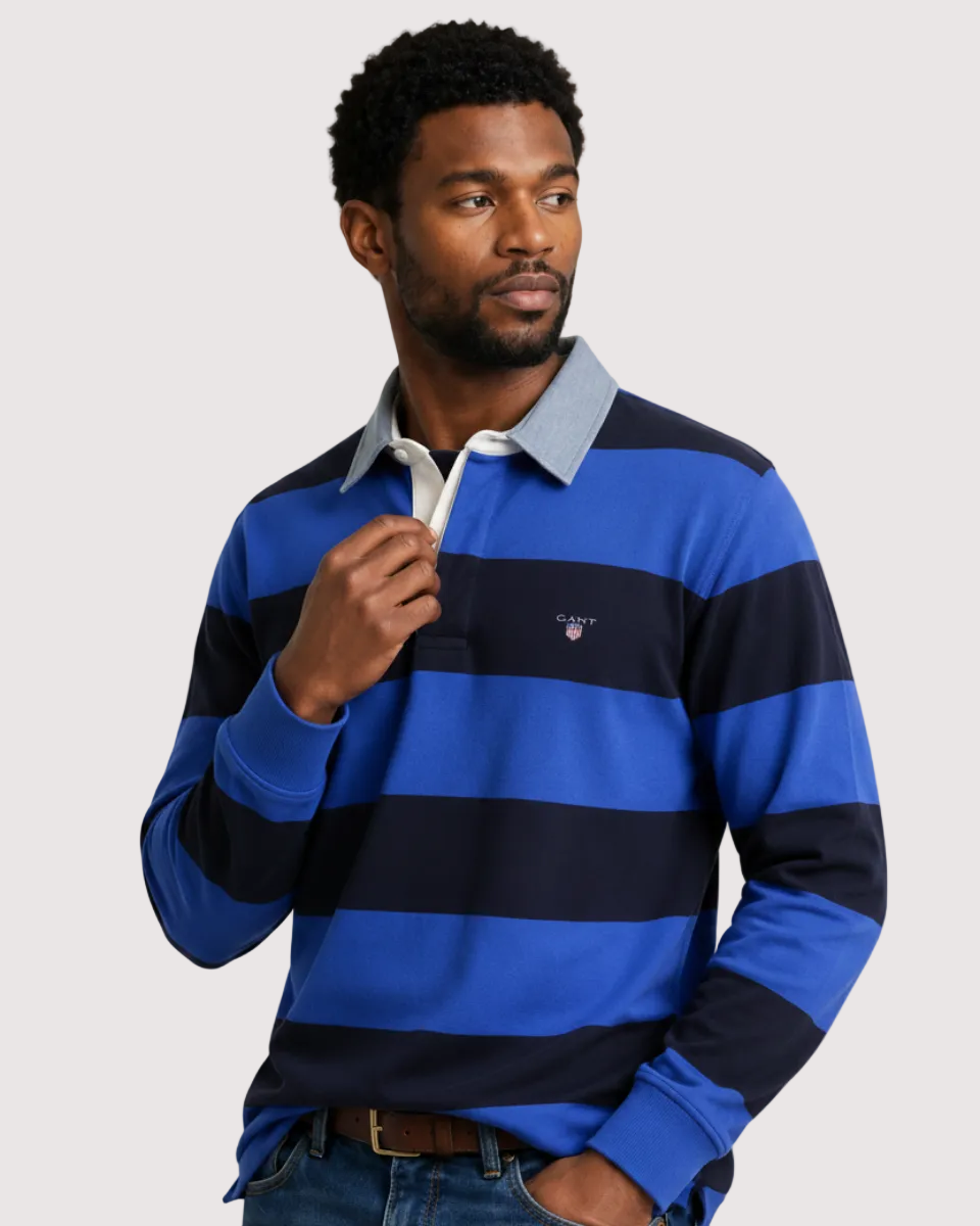 GANT Chambray Collar Striped Heavy Rugger – Royal Blue
