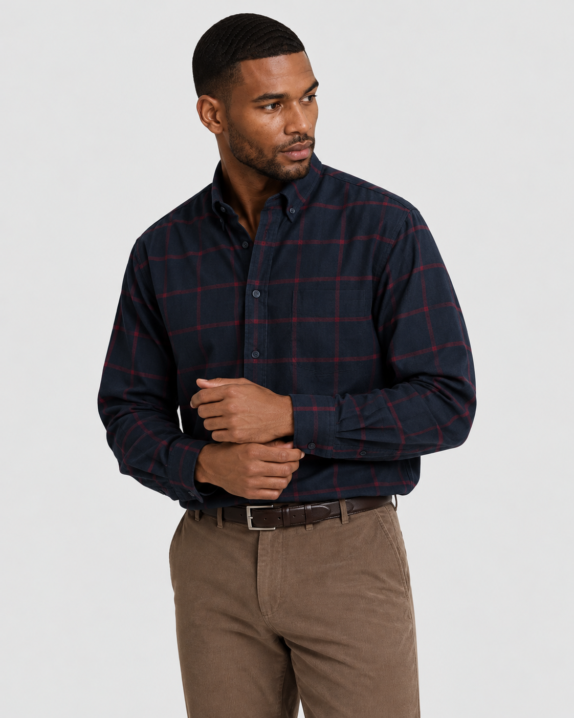 Charles Tyrwhitt Brushed Flannel Windowpane Check Shirt - Red