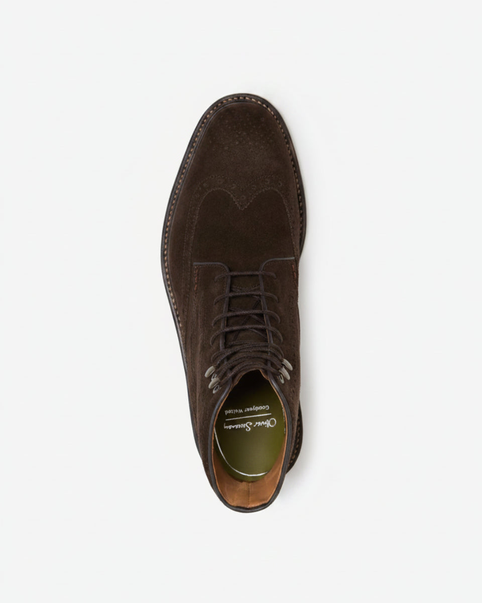Oliver Sweeney Calf Suede Brogue Boots – Chocolate