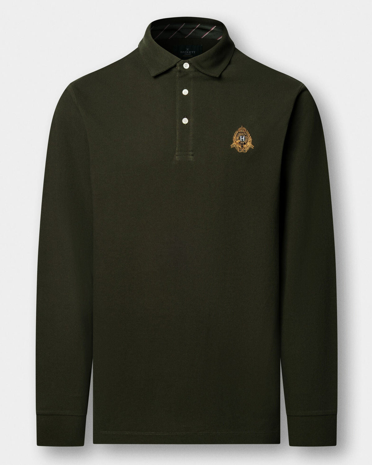 Hackett Heritage Classic Fit Long Sleeve Branded Crest Polo - Hunter Green