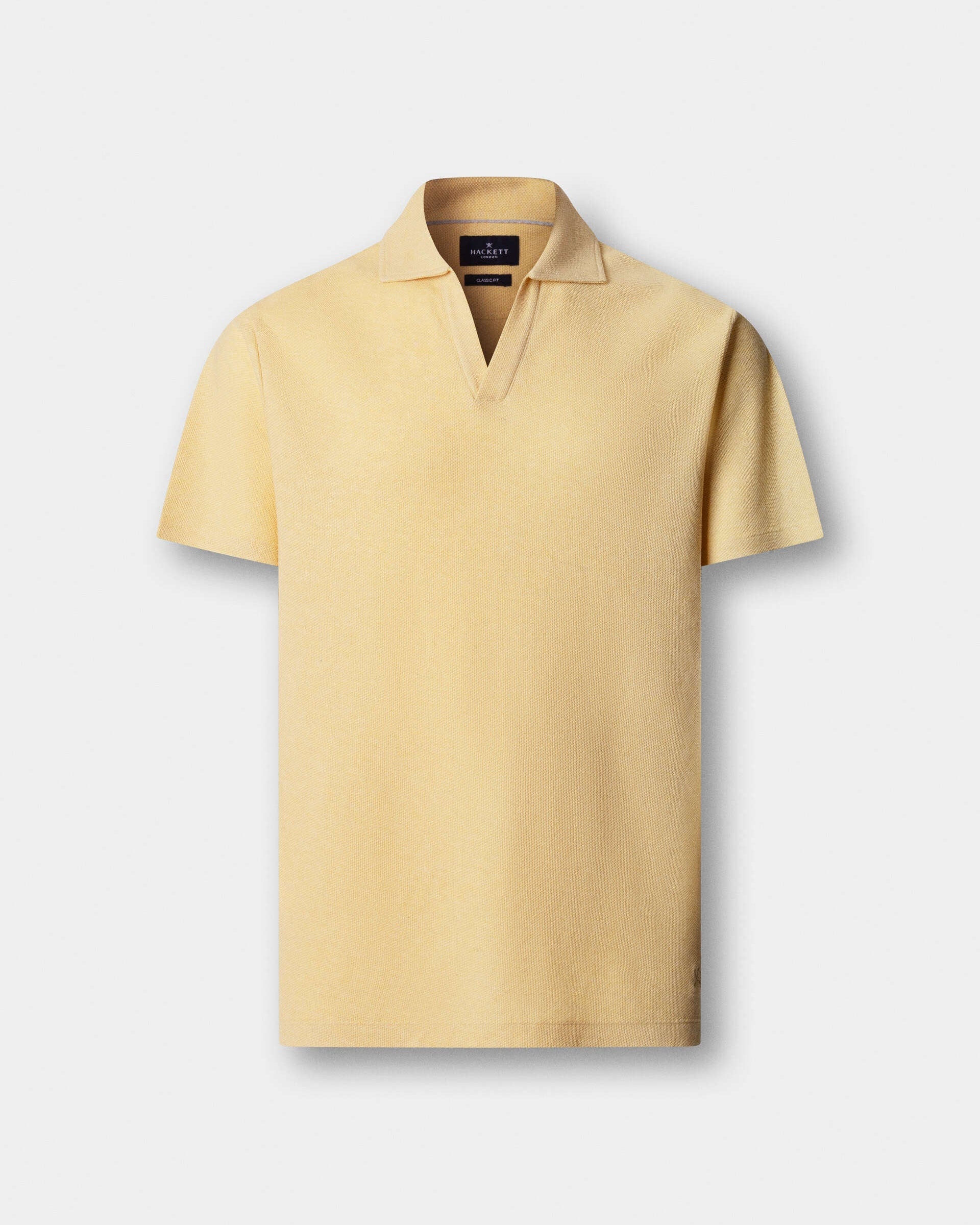 Hackett London Classic Fit Short Sleeve Textured Knit Polo - Golden Yellow