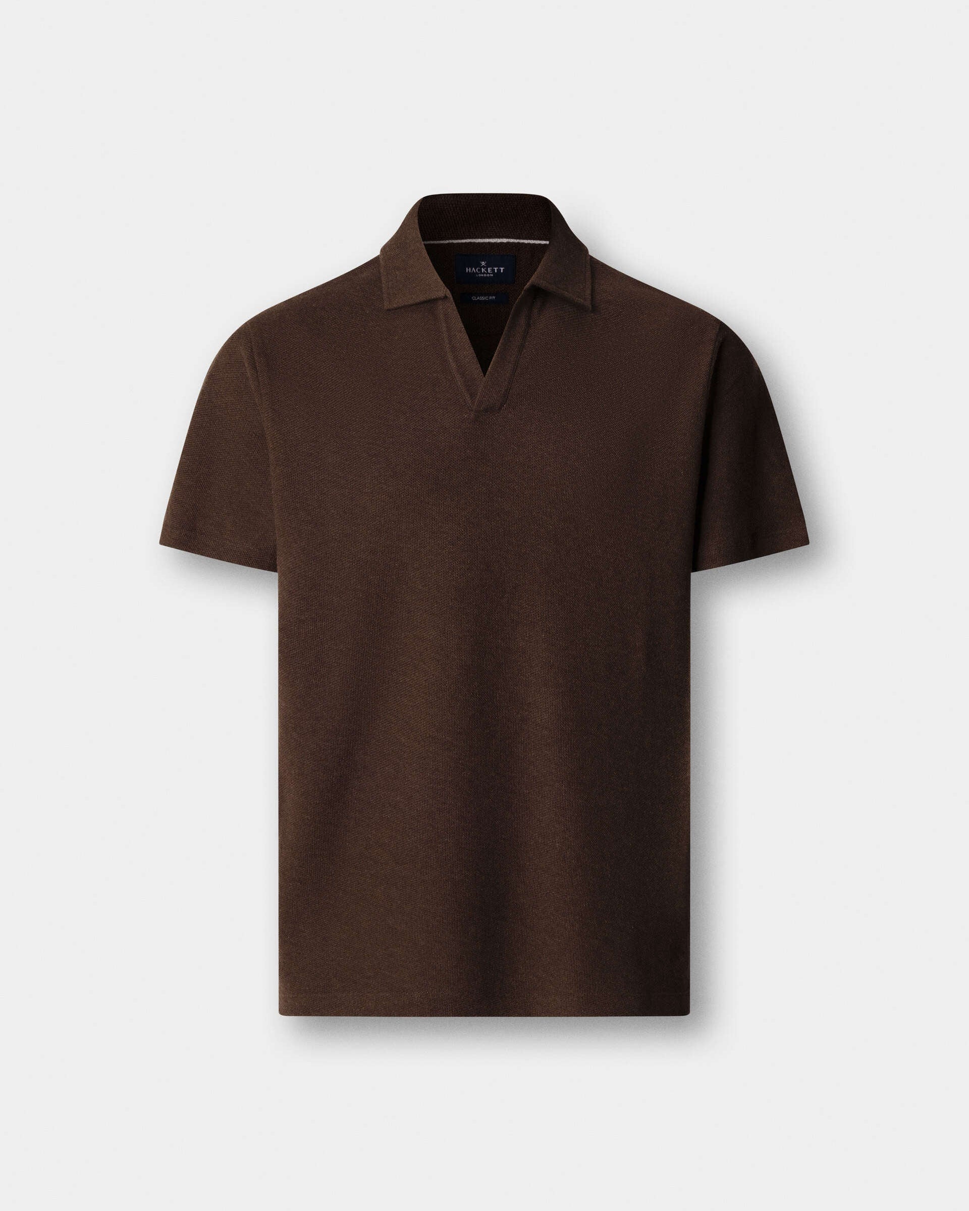 Hackett London Classic Fit Short Sleeve Textured Knit Polo - Ebony Brown